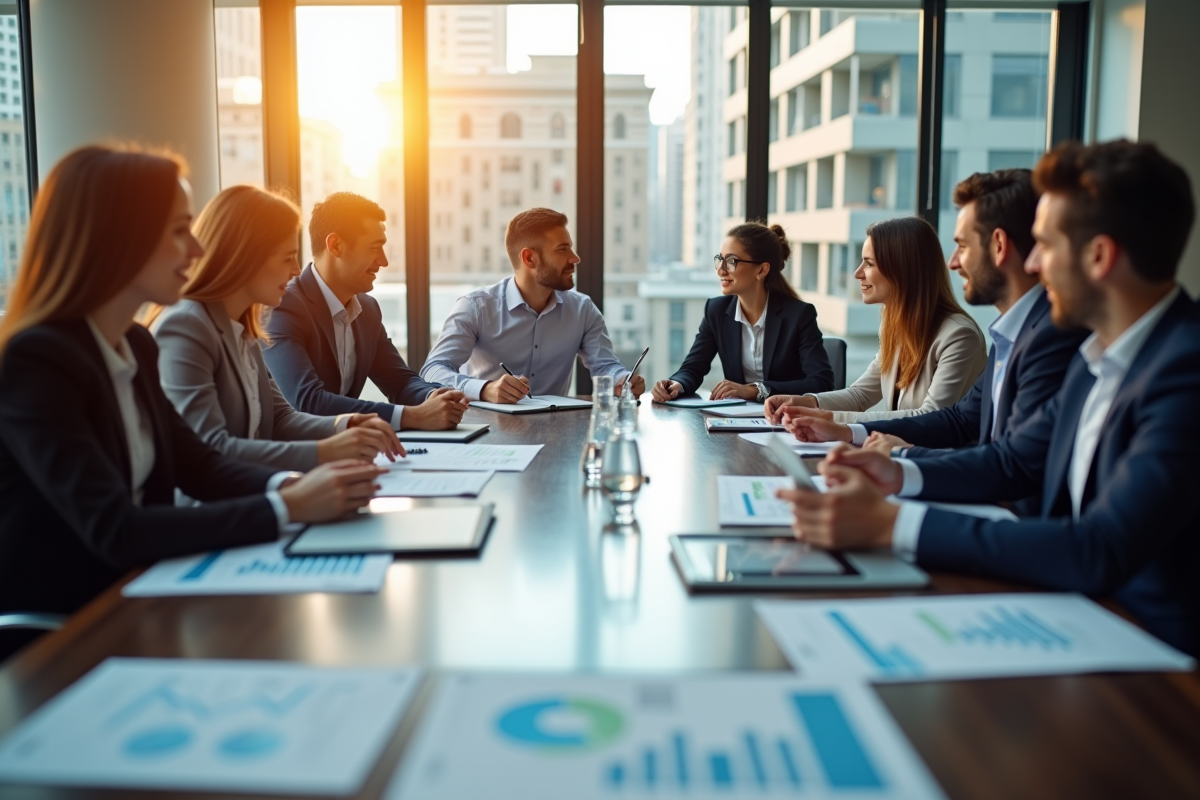 Groupe de professionnels discutant de solutions comptables