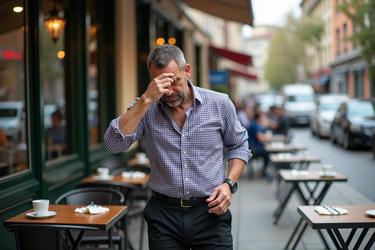 Homme d age moyen se reposant sur terrasse de restaurant en ville