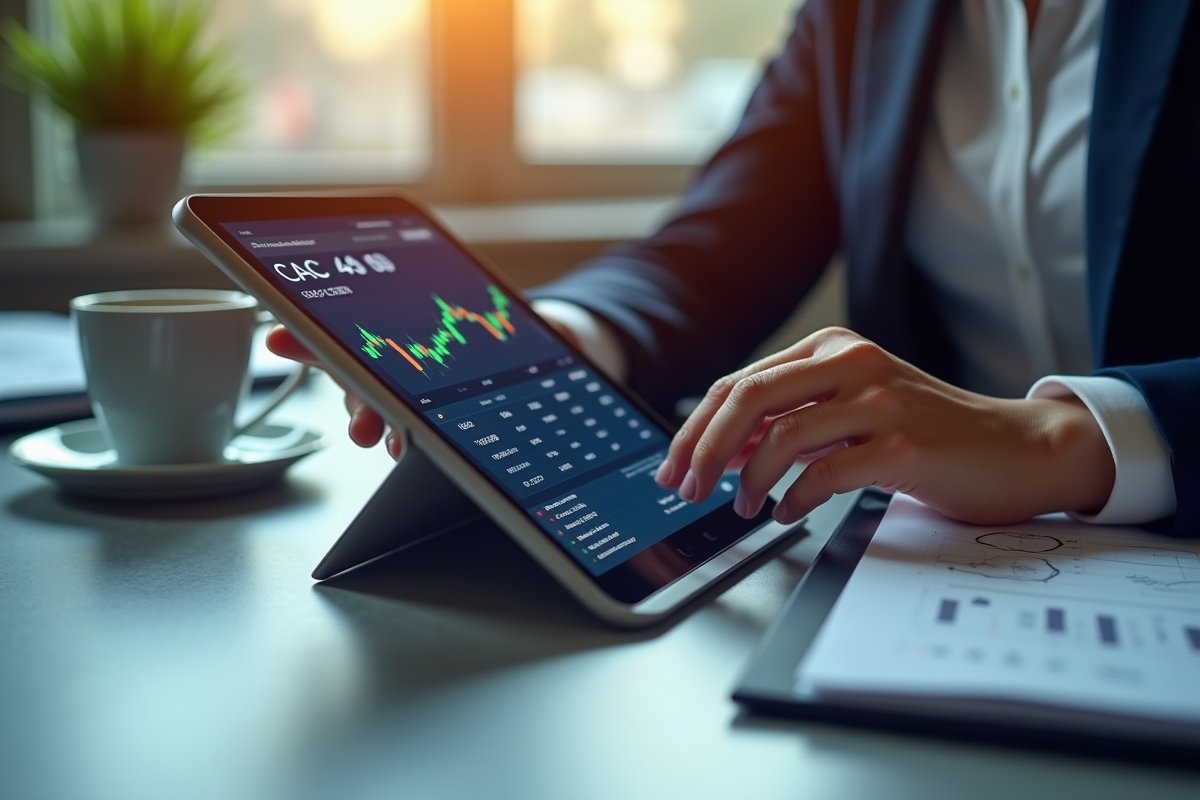 Mains d’un professionnel utilisant une tablette avec graphiques financiers
