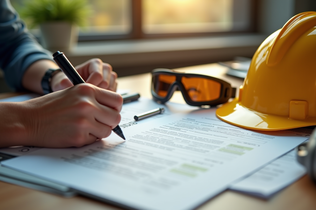 Main signant un document de sécurité au bureau